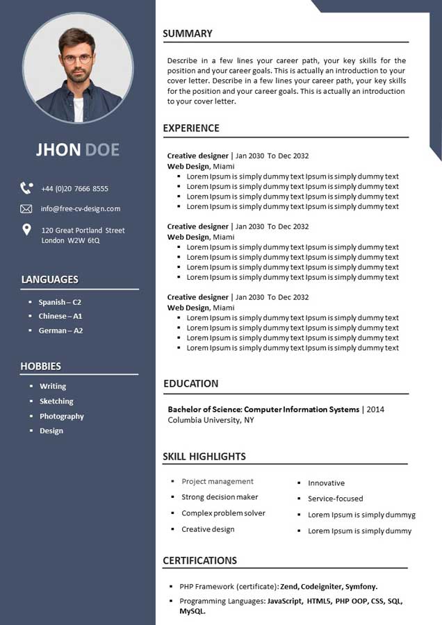 ▷ Cv Template To Print In Word Or Powerpoint | [ Free Download]