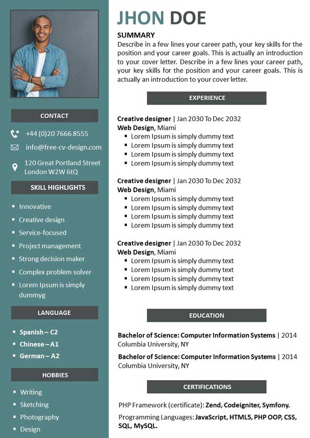 ▷ ▻ CV Template in PowerPoint Format, Direct Download For Free