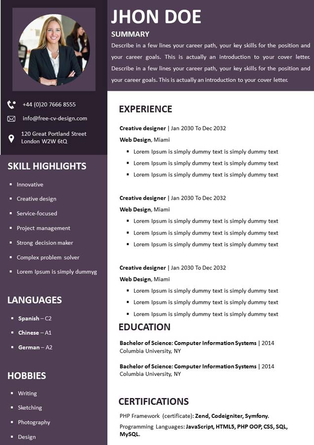 Free Detailed CV Template