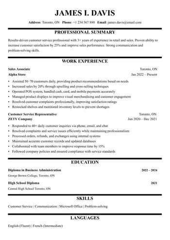 free english Canadian CV Template Word Format