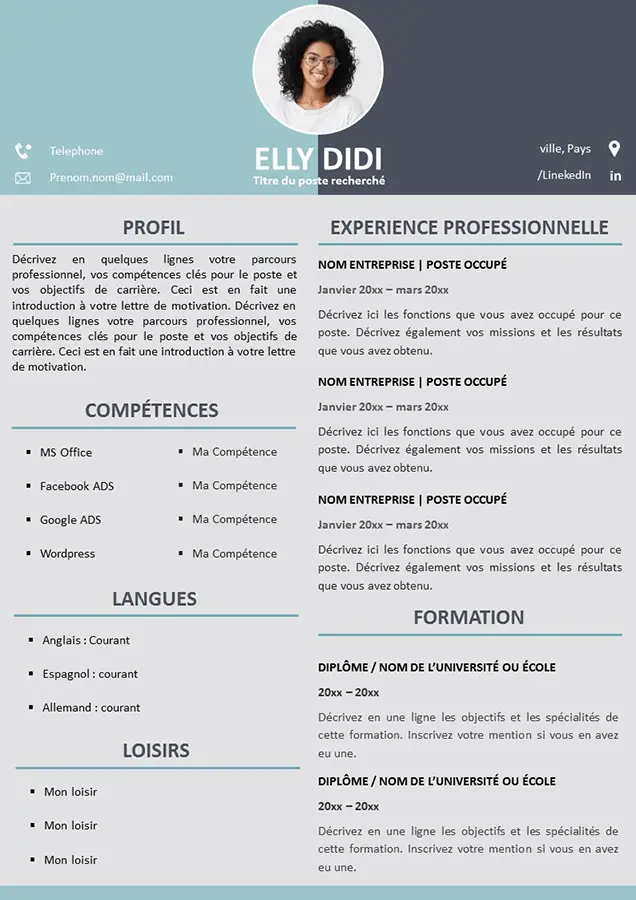 French CV template Word and PowerPoint format for free to download