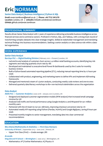 Free Modern ATS CV Template with Photo