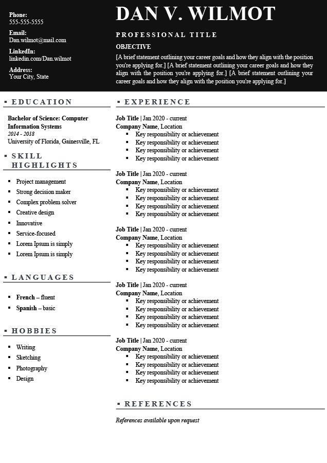 USA CV Template Free Download Word Format Free cv design Com 